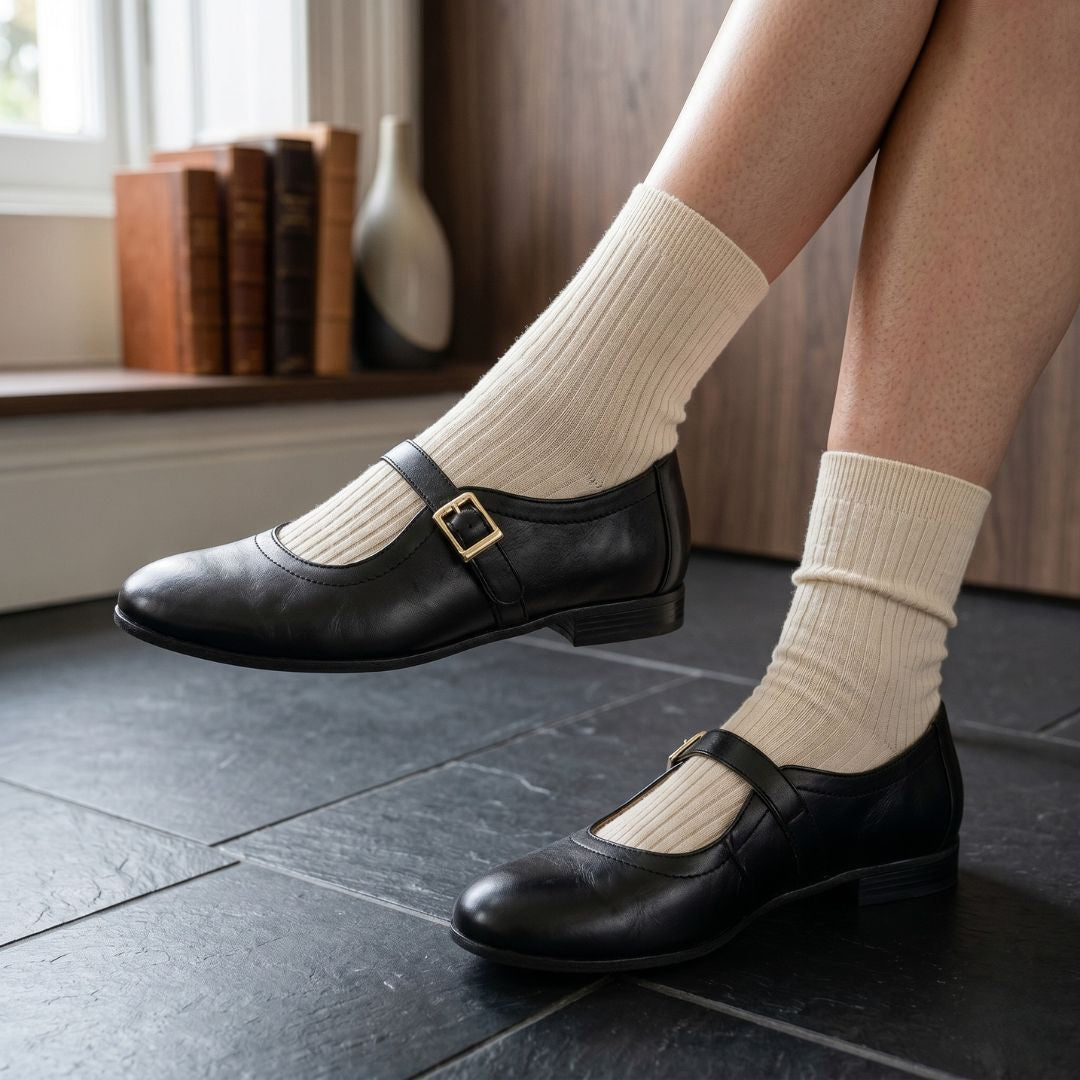 black leather flates for women