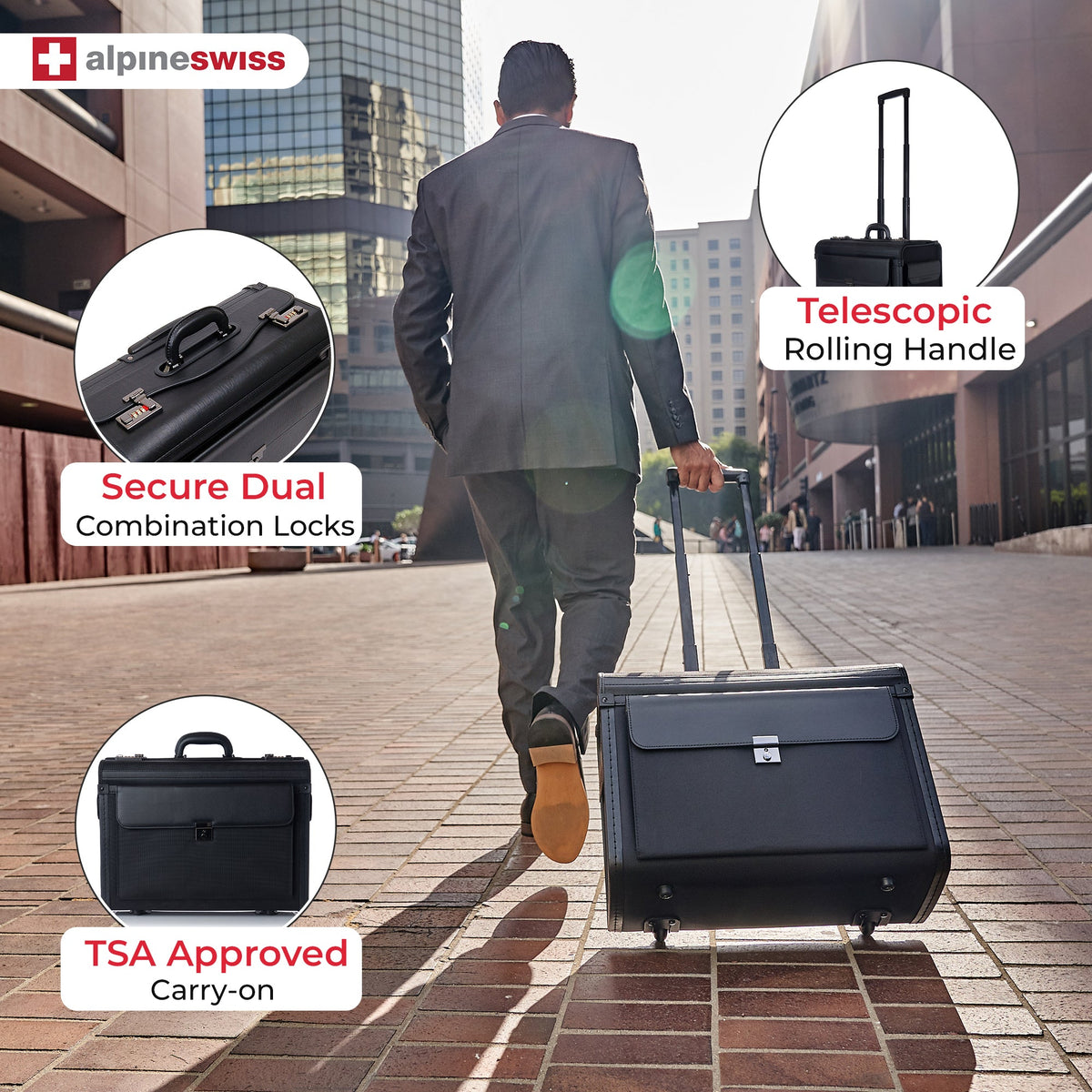 Alpine Swiss Rolling 17" Laptop Briefcase on Wheels Attache Lawyers Case Legal Size – Black