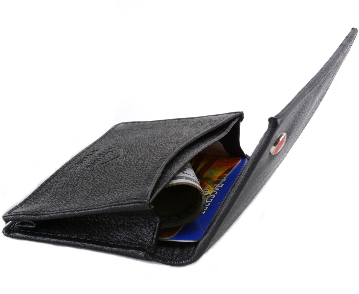 Alpine Swiss Expandable Business Card Case Genuine Leather Front Pocket Wallet – Black