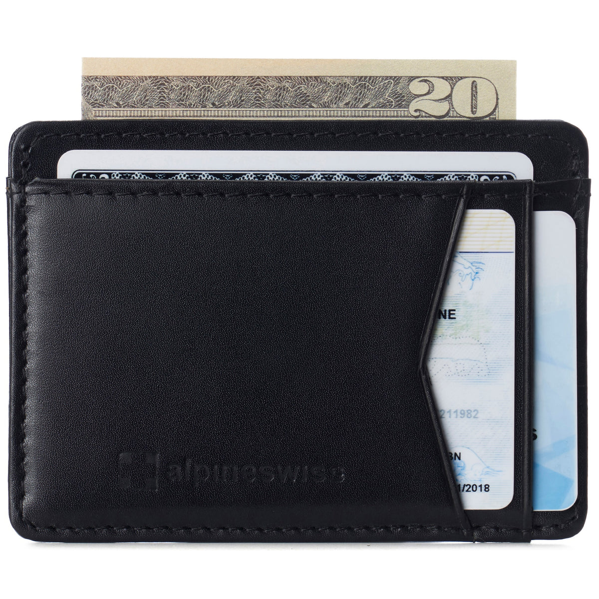 Alpine Swiss Men RFID Safe Minimalist Front Pocket Wallet Leather Thin Card Case – Smooth Finish Black