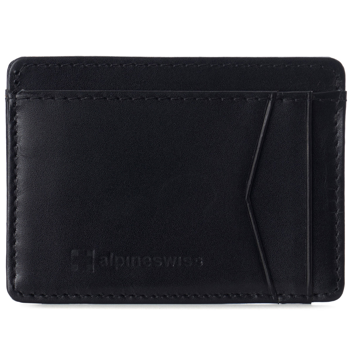 Alpine Swiss Men RFID Safe Minimalist Front Pocket Wallet Leather Thin Card Case – Smooth Finish Black