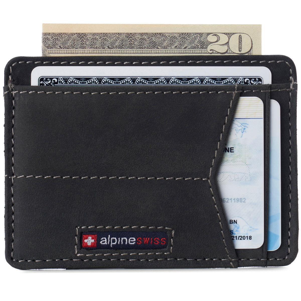 Alpine Swiss Men RFID Safe Minimalist Front Pocket Wallet Leather Thin Card Case – Nubuck Black