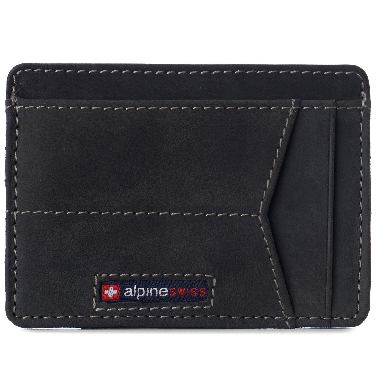 Alpine Swiss Men RFID Safe Minimalist Front Pocket Wallet Leather Thin Card Case – Nubuck Black
