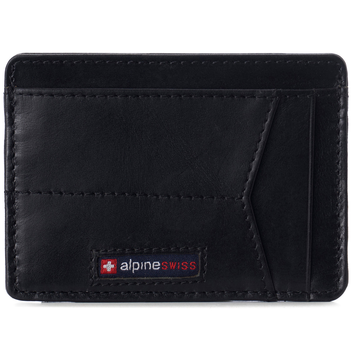 Alpine Swiss Men RFID Safe Minimalist Front Pocket Wallet Leather Thin Card Case – Glossy Nappa Black