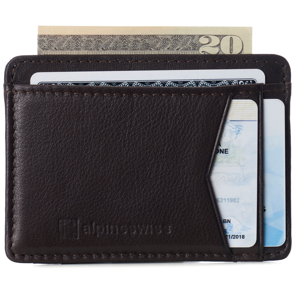 Alpine Swiss Men RFID Safe Minimalist Front Pocket Wallet Leather Thin Card Case – Brown