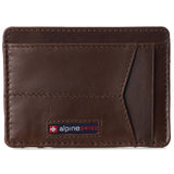 Alpine Swiss Men RFID Safe Minimalist Front Pocket Wallet Leather Thin Card Case – Glossy Nappa Brown