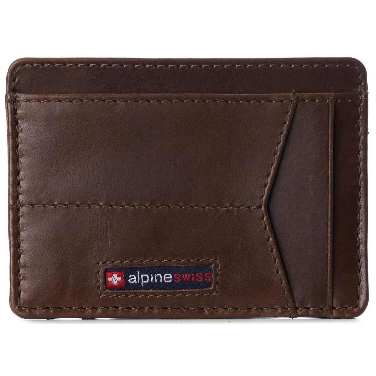 Alpine Swiss Men RFID Safe Minimalist Front Pocket Wallet Leather Thin Card Case – Glossy Nappa Brown