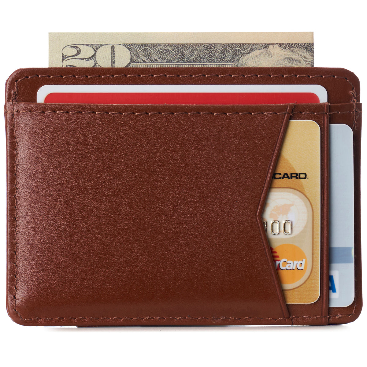 Alpine Swiss Men RFID Safe Minimalist Front Pocket Wallet Leather Thin Card Case – Smooth Finish Tan