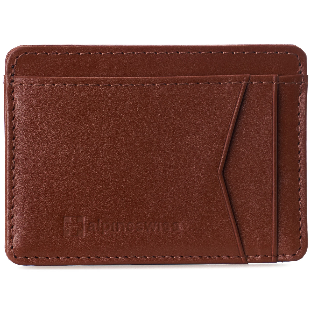 Alpine Swiss Men RFID Safe Minimalist Front Pocket Wallet Leather Thin Card Case – Smooth Finish Tan