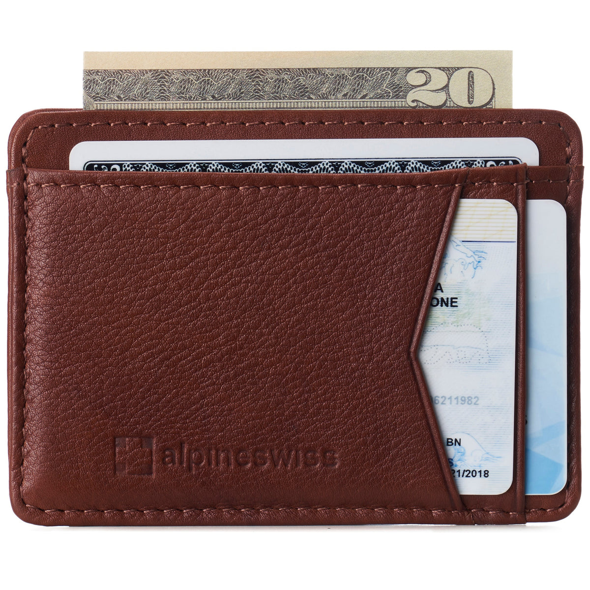 Alpine Swiss Men RFID Safe Minimalist Front Pocket Wallet Leather Thin Card Case – Tan