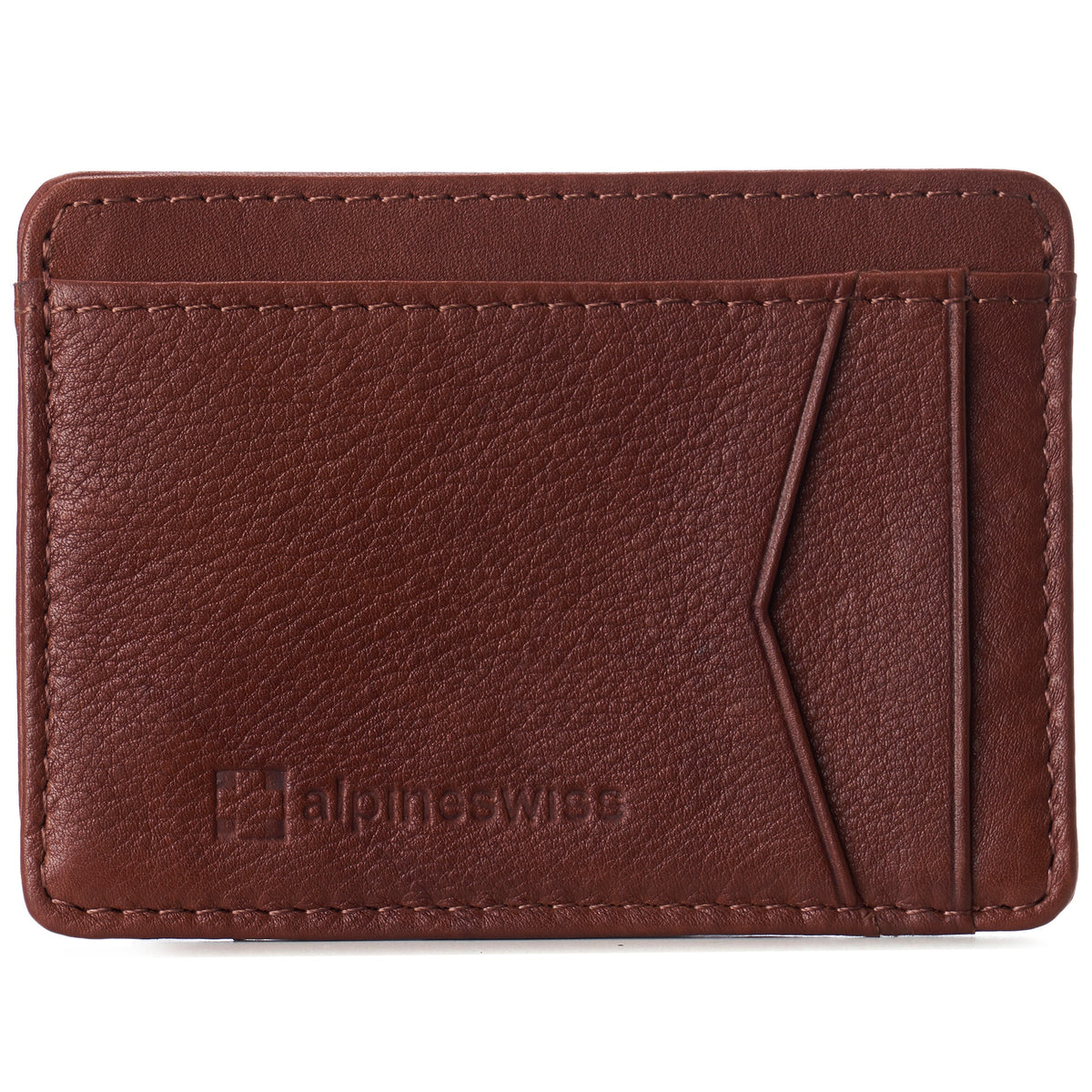 Alpine Swiss Men RFID Safe Minimalist Front Pocket Wallet Leather Thin Card Case – Tan