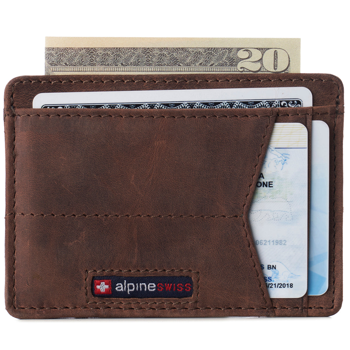 Alpine Swiss Men RFID Safe Minimalist Front Pocket Wallet Leather Thin Card Case – Nubuck Tan