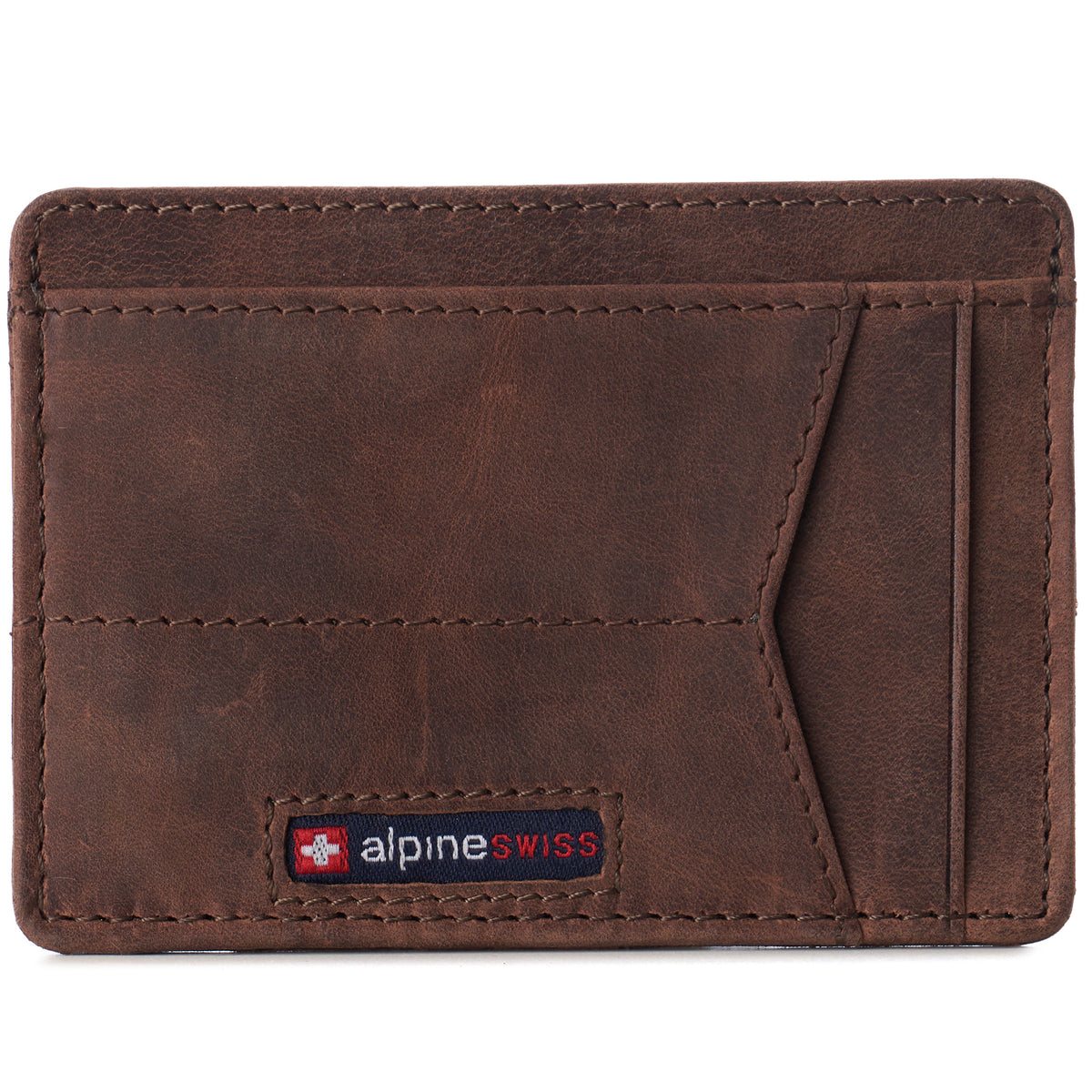Alpine Swiss Men RFID Safe Minimalist Front Pocket Wallet Leather Thin Card Case – Nubuck Tan