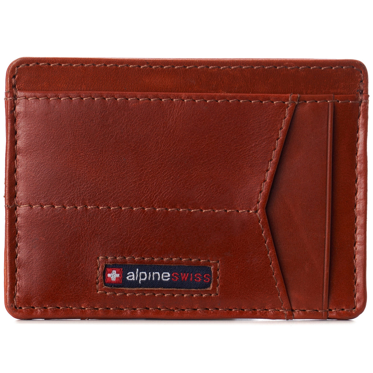 Alpine Swiss Men RFID Safe Minimalist Front Pocket Wallet Leather Thin Card Case – Glossy Nappa Tan