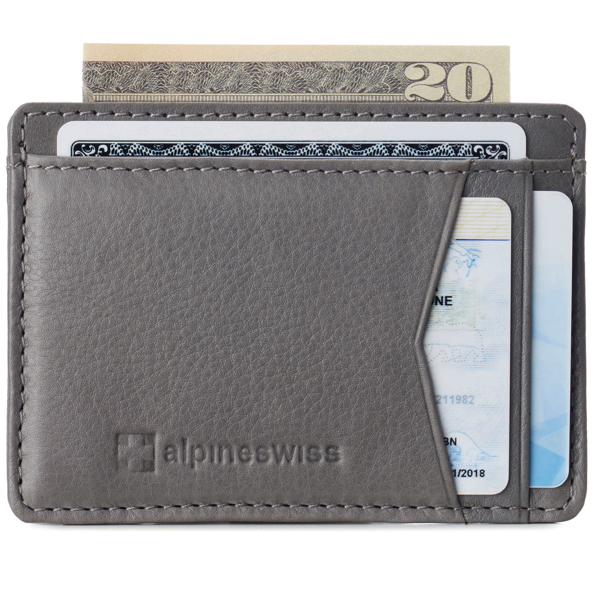 Alpine Swiss Men RFID Safe Minimalist Front Pocket Wallet Leather Thin Card Case – Gray