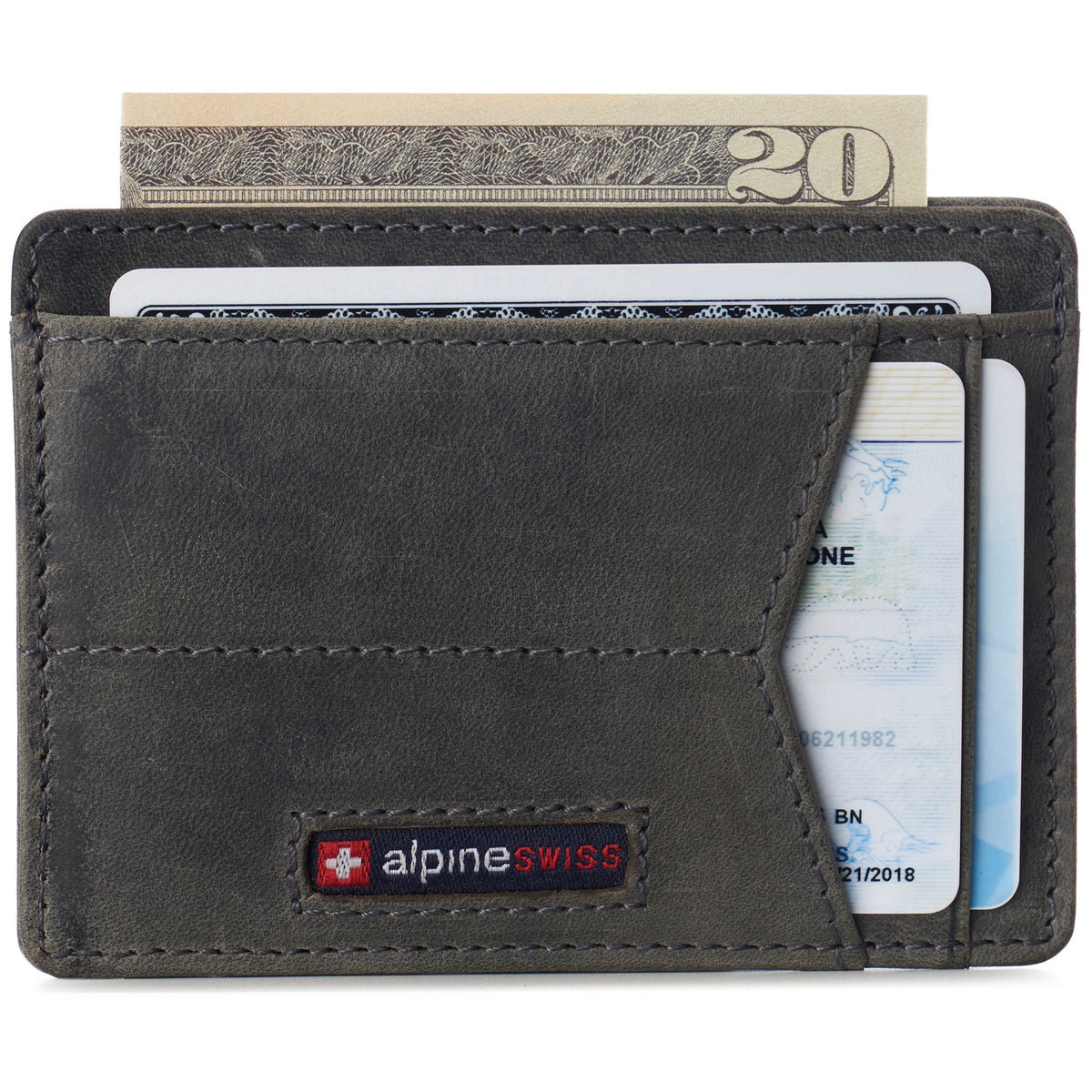 Alpine Swiss Men RFID Safe Minimalist Front Pocket Wallet Leather Thin Card Case – Nubuck Gray