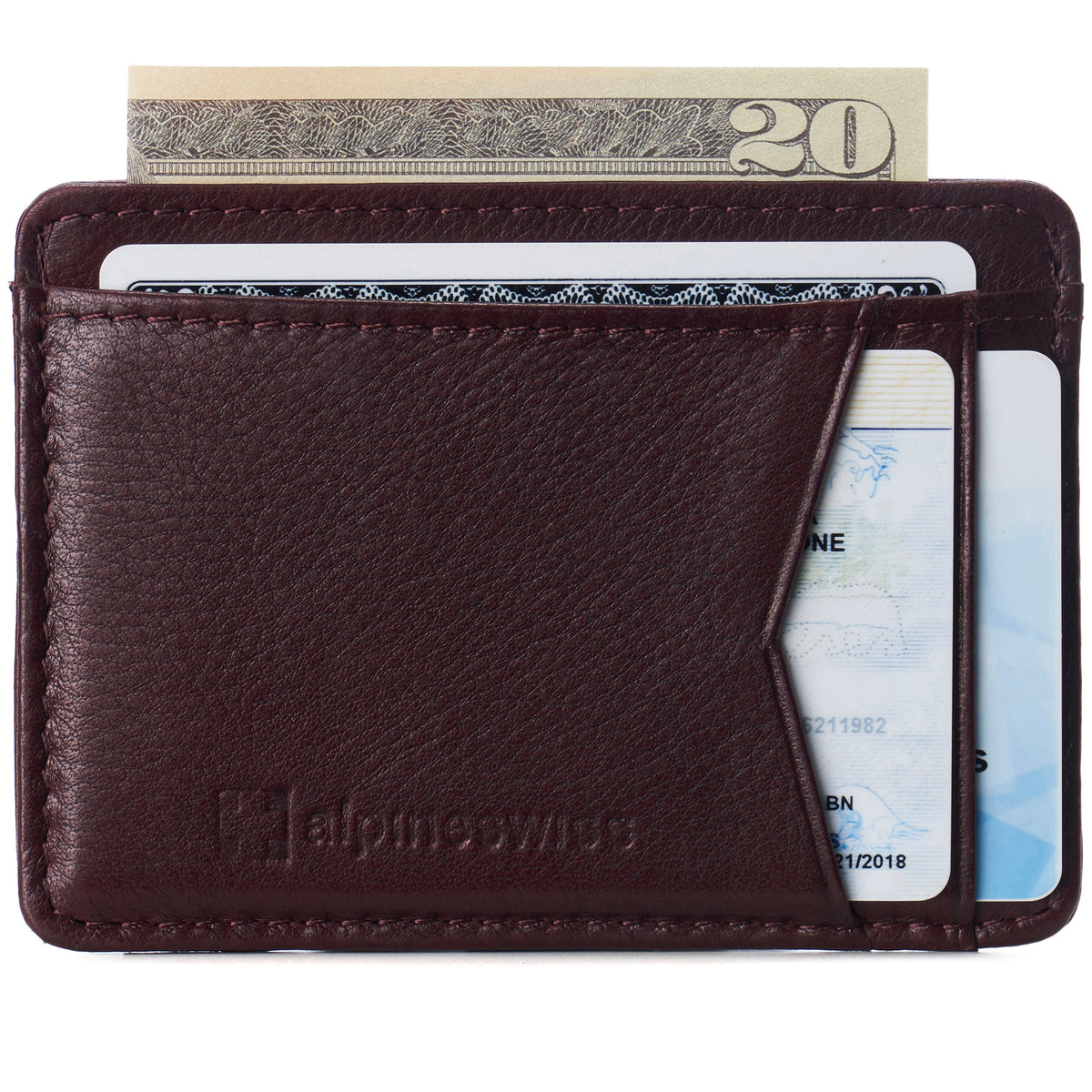 Alpine Swiss Men RFID Safe Minimalist Front Pocket Wallet Leather Thin Card Case – Burgundy