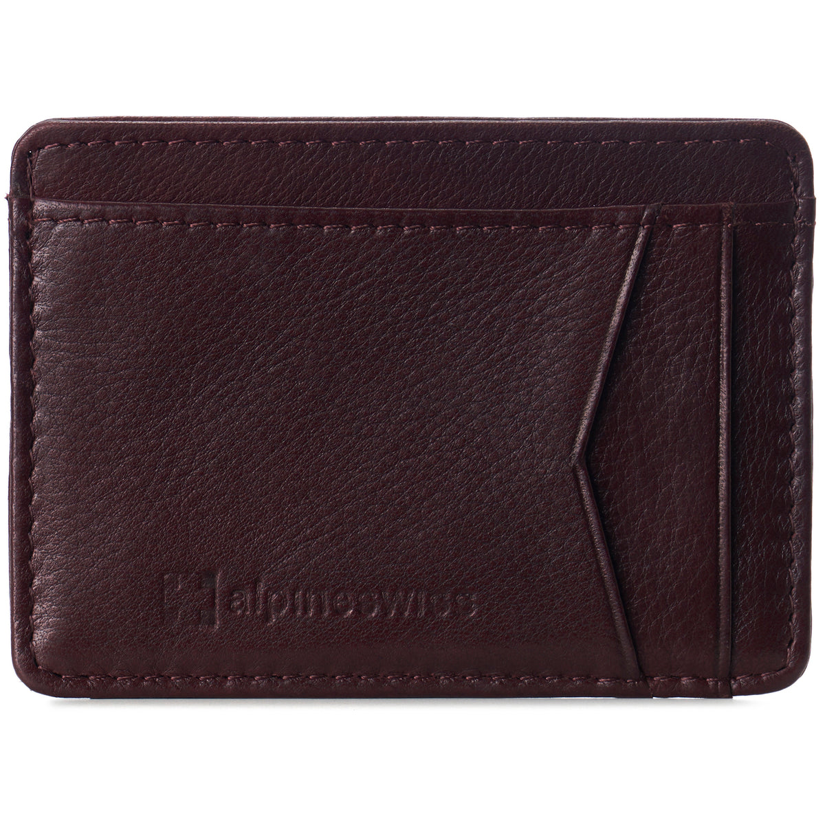 Alpine Swiss Men RFID Safe Minimalist Front Pocket Wallet Leather Thin Card Case – Burgundy