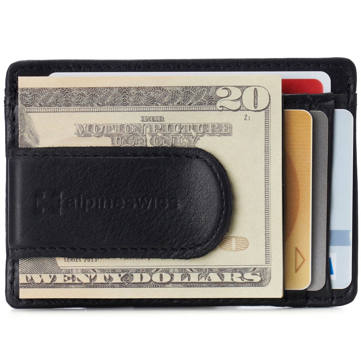Alpine Swiss Mens RFID Money Clip Leather Minimalist Wallet Card Case ID Window – Black