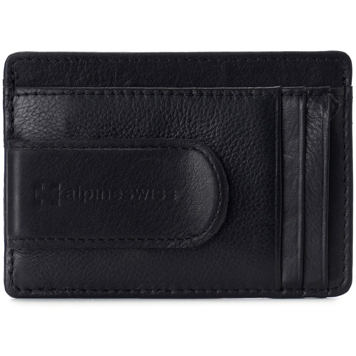 Alpine Swiss Mens RFID Money Clip Leather Minimalist Wallet Card Case ID Window – Black