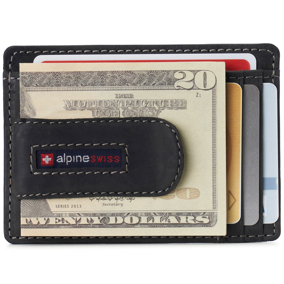 Alpine Swiss Mens RFID Money Clip Leather Minimalist Wallet Card Case ID Window – Nubuck Black
