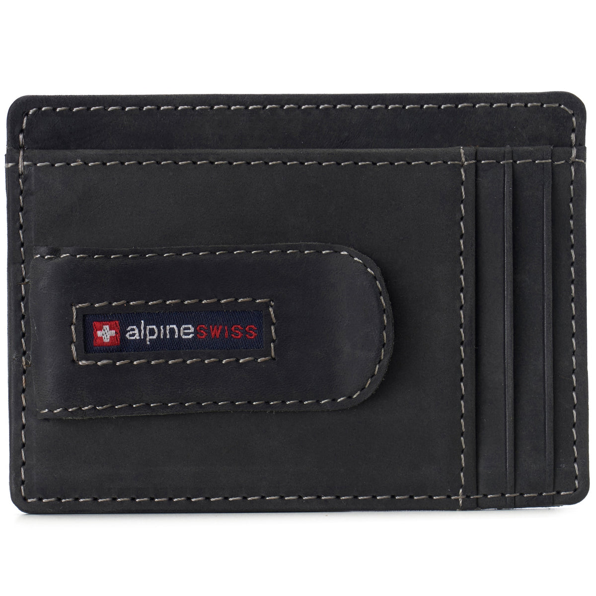 Alpine Swiss Mens RFID Money Clip Leather Minimalist Wallet Card Case ID Window – Nubuck Black