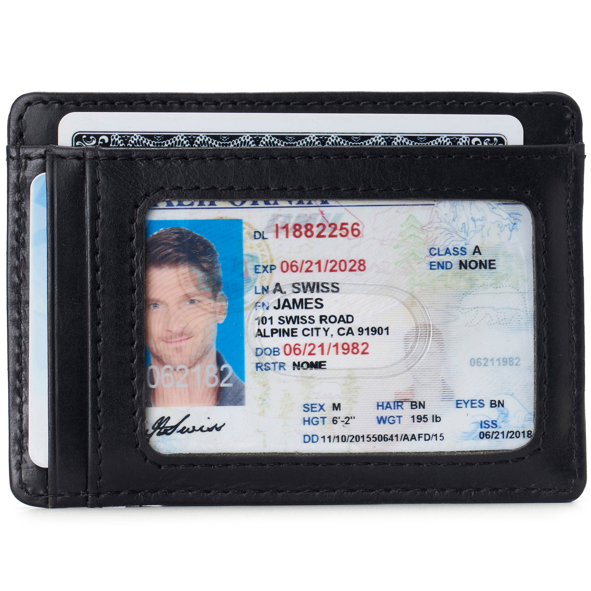 Alpine Swiss Mens RFID Money Clip Leather Minimalist Wallet Card Case ID Window – Glossy Nappa Black