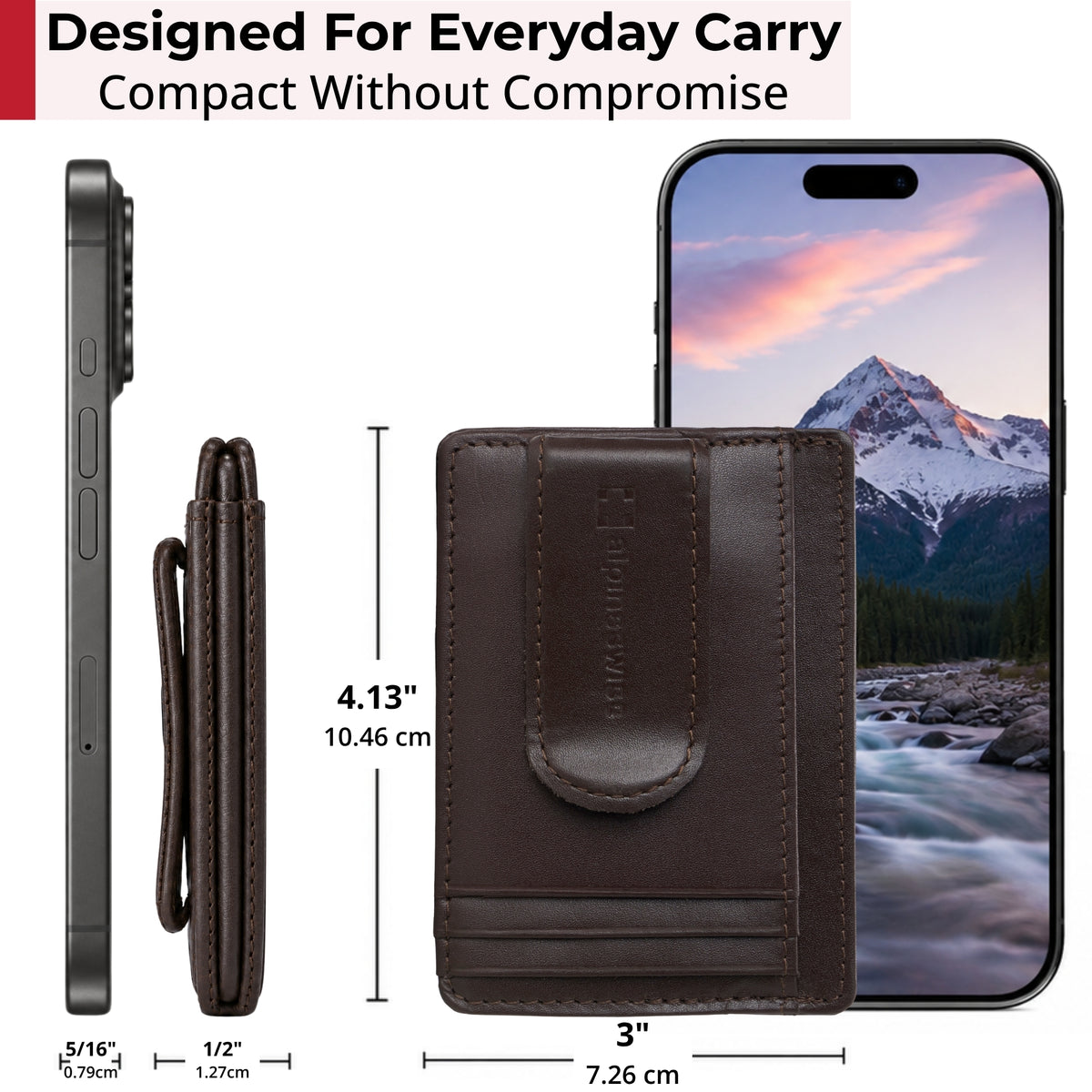 Alpine Swiss RFID Dermot Money Clip Front Pocket Wallet - Smooth Finish Brown