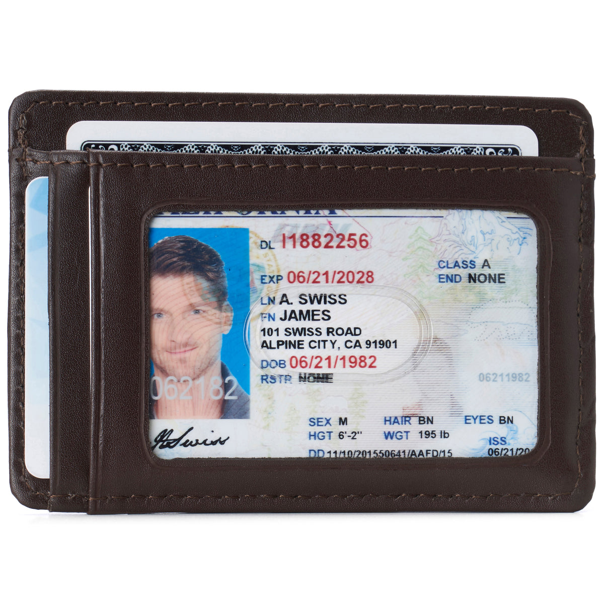 Alpine Swiss Mens RFID Money Clip Leather Minimalist Wallet Card Case ID Window – Smooth Finish Brown
