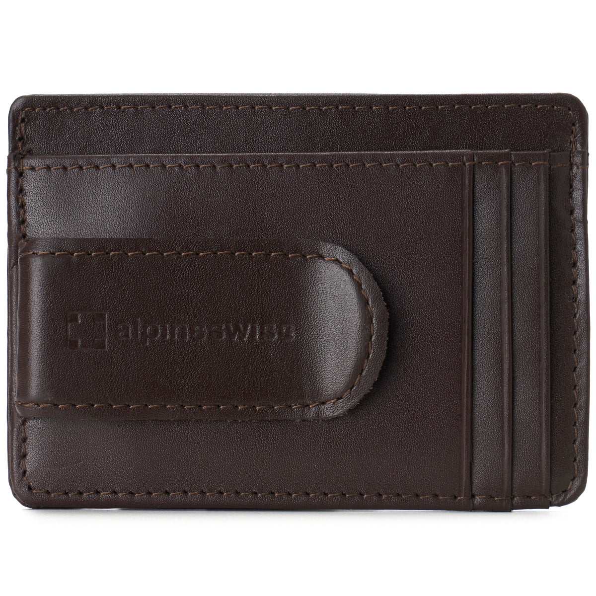 Alpine Swiss Mens RFID Money Clip Leather Minimalist Wallet Card Case ID Window – Smooth Finish Brown
