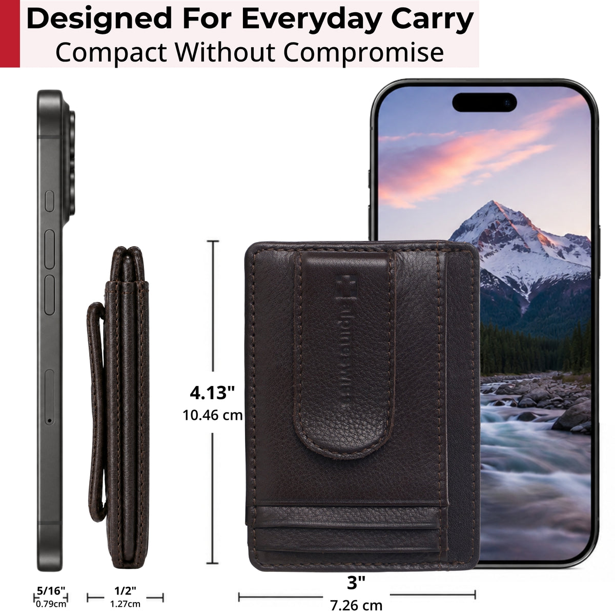 Alpine Swiss RFID Dermot Money Clip Front Pocket Wallet - Brown