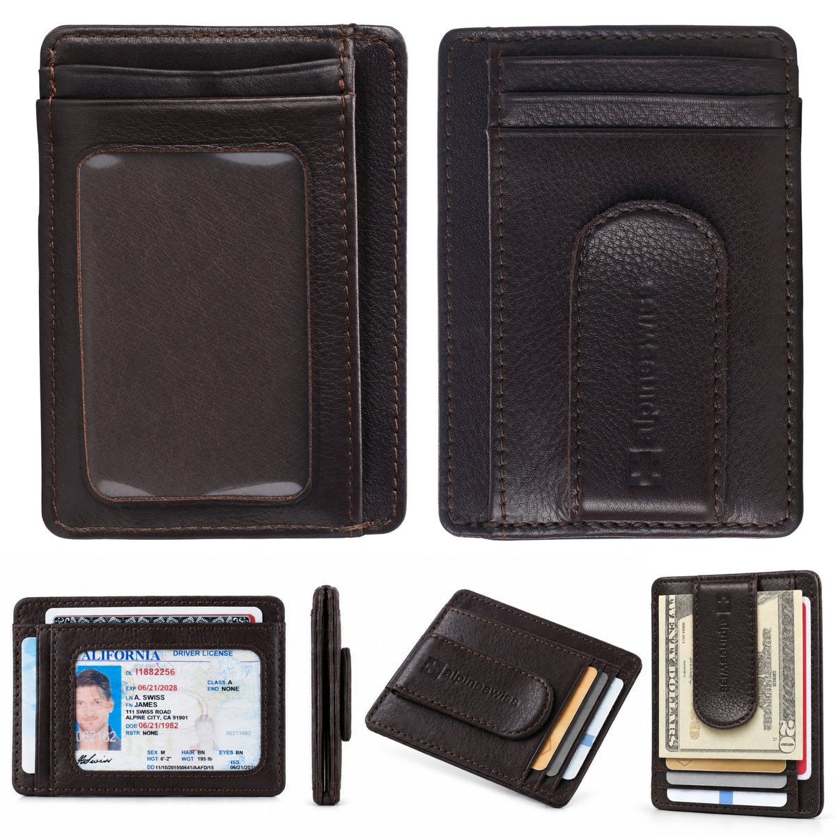 Alpine Swiss RFID Dermot Money Clip Front Pocket Wallet - Brown