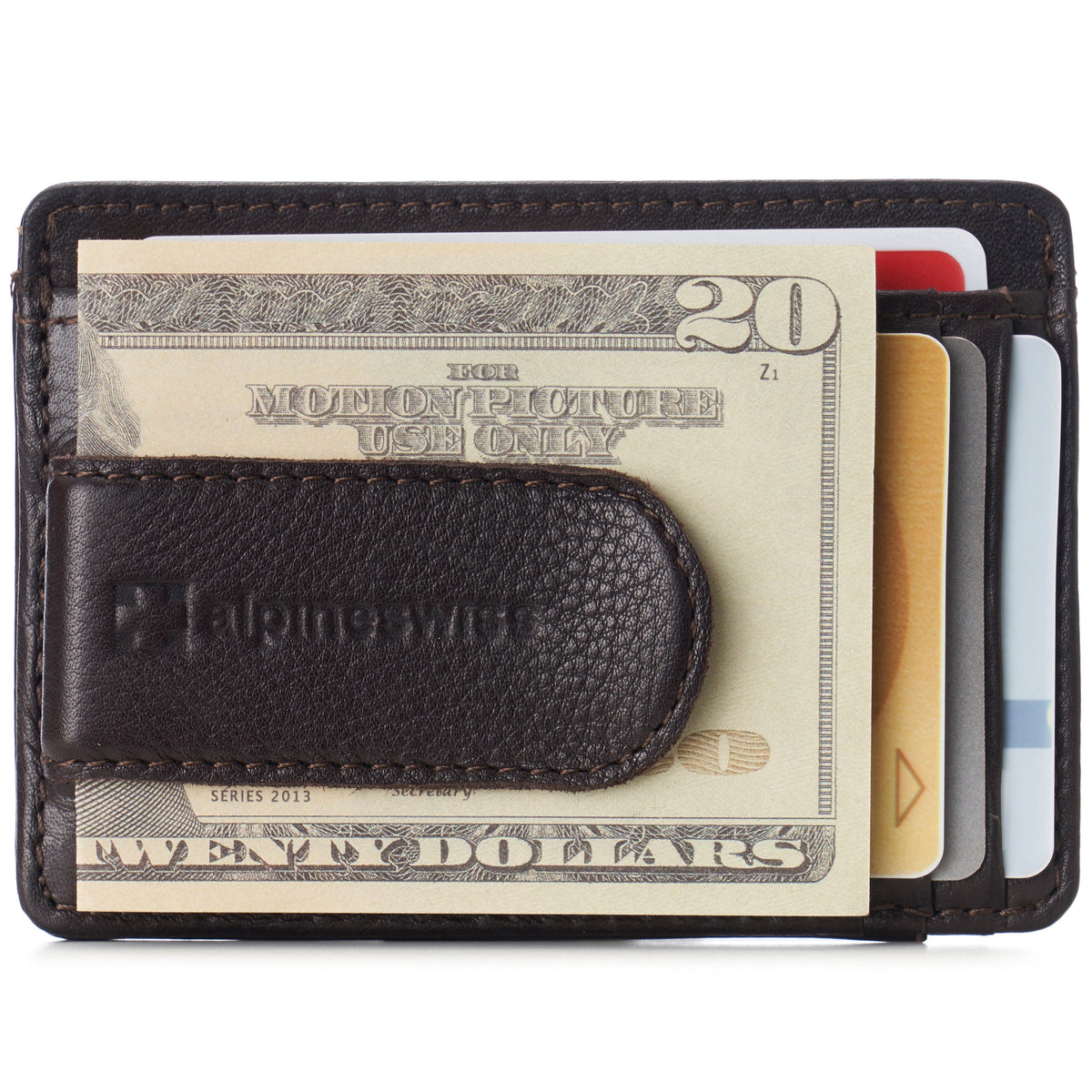 Alpine Swiss Mens RFID Money Clip Leather Minimalist Wallet Card Case ID Window – Brown