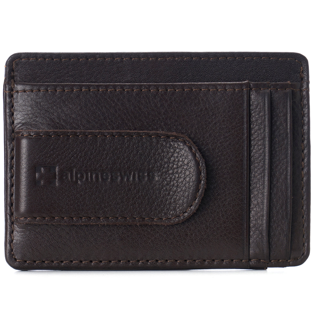Alpine Swiss Mens RFID Money Clip Leather Minimalist Wallet Card Case ID Window – Brown