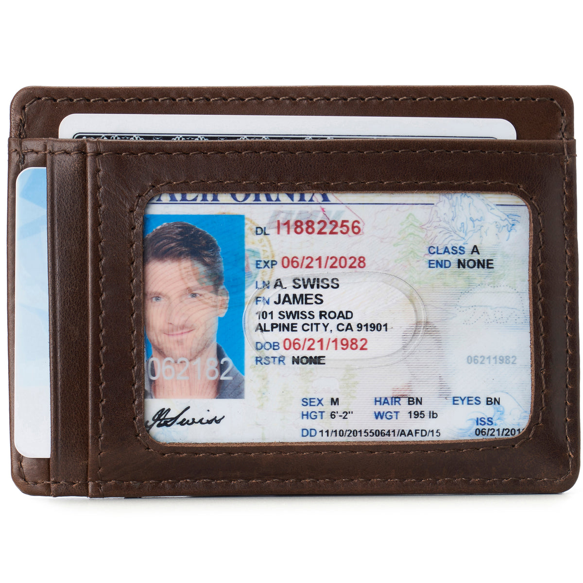 Alpine Swiss Mens RFID Money Clip Leather Minimalist Wallet Card Case ID Window – Glossy Nappa Brown