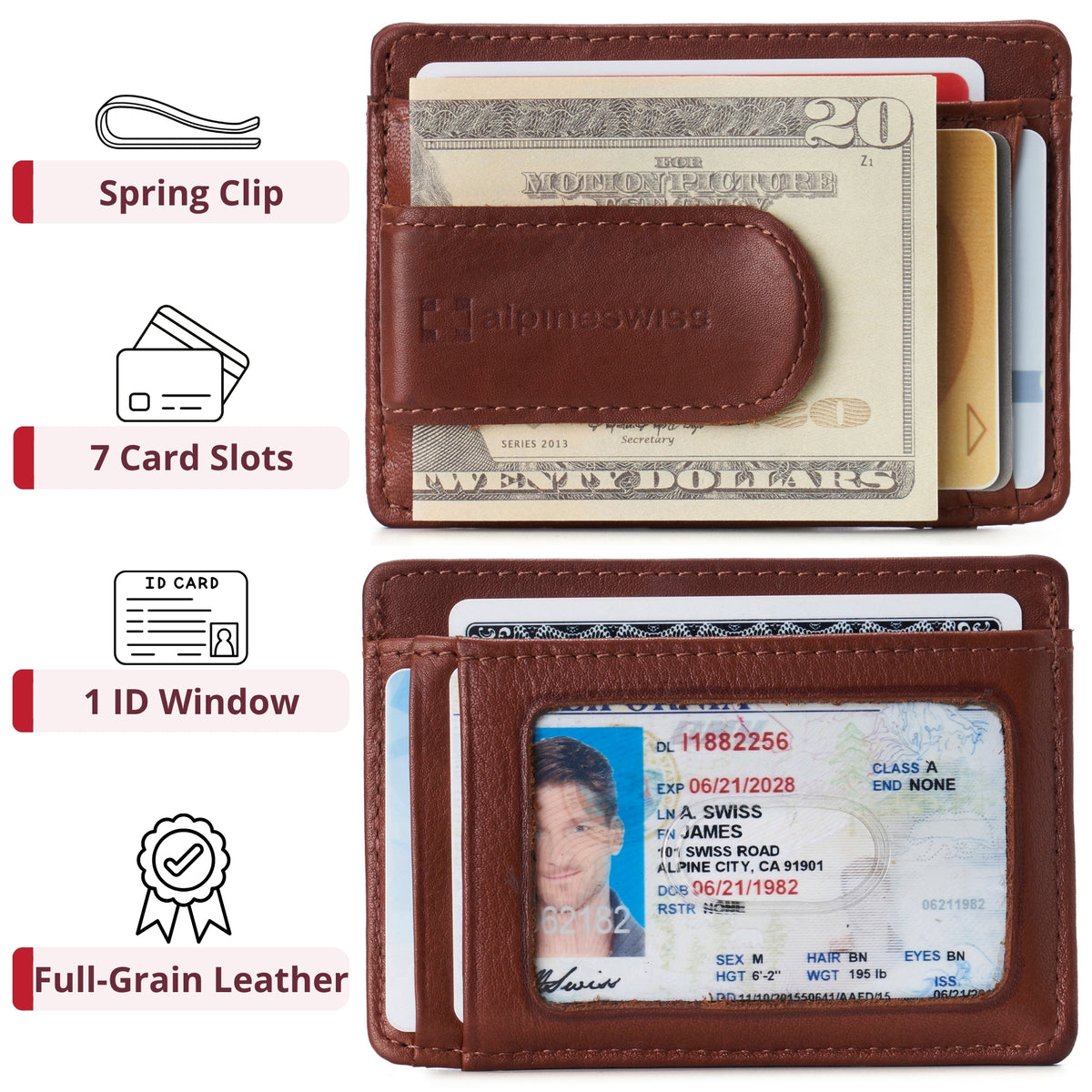 Alpine Swiss RFID Dermot Money Clip Front Pocket Wallet - Tan