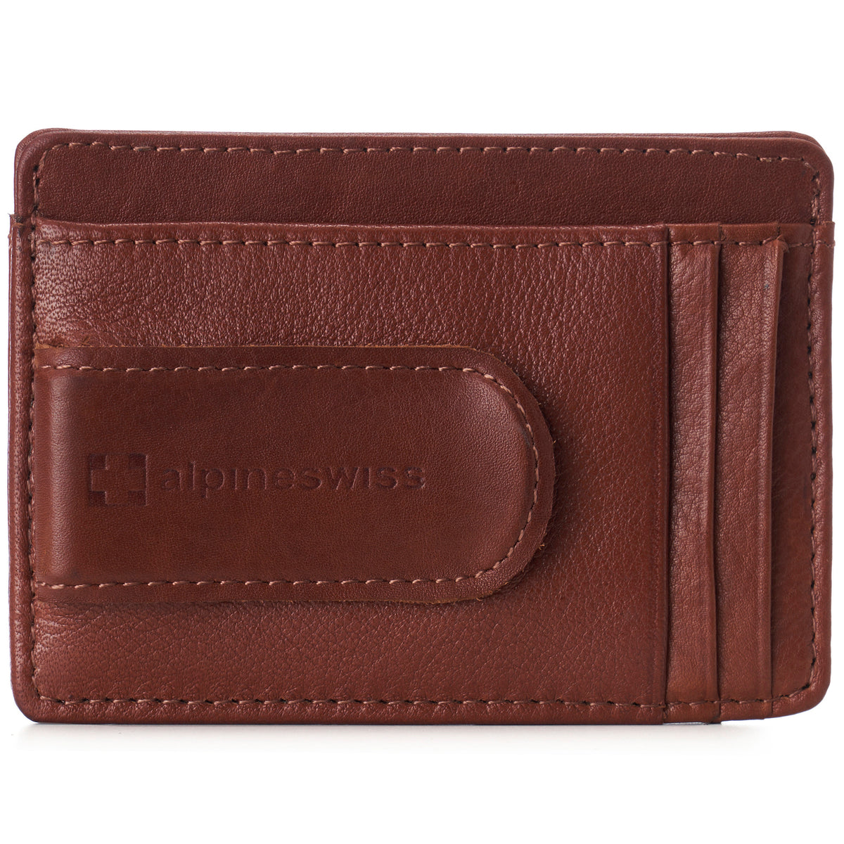 Alpine Swiss Mens RFID Money Clip Leather Minimalist Wallet Card Case ID Window – Tan