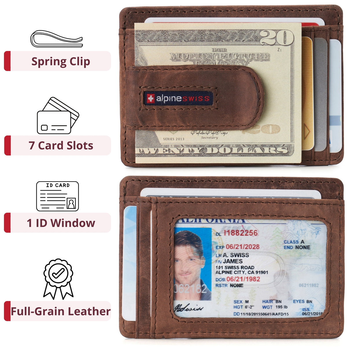 Alpine Swiss RFID Dermot Money Clip Front Pocket Wallet - Nubuck Tan