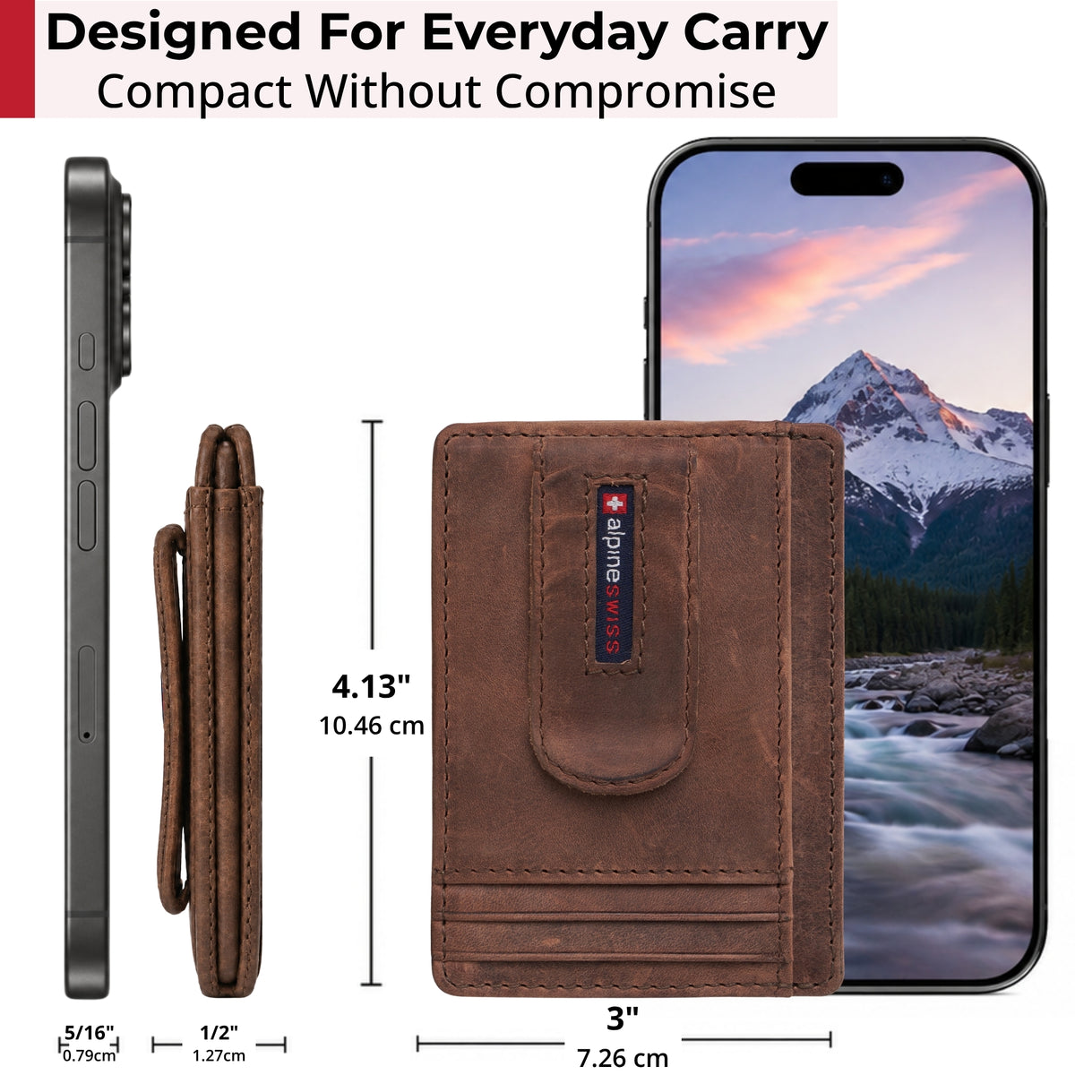 Alpine Swiss RFID Dermot Money Clip Front Pocket Wallet - Nubuck Tan