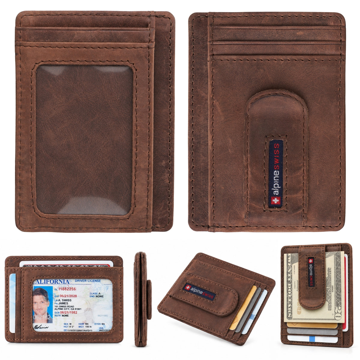 Alpine Swiss RFID Dermot Money Clip Front Pocket Wallet - Nubuck Tan