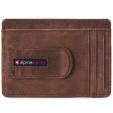 Alpine Swiss Mens RFID Money Clip Leather Minimalist Wallet Card Case ID Window – Nubuck Tan