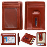Alpine Swiss RFID Dermot Money Clip Front Pocket Wallet - Glossy Nappa Tan