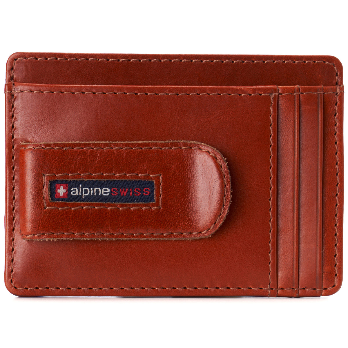 Alpine Swiss Mens RFID Money Clip Leather Minimalist Wallet Card Case ID Window – Glossy Nappa Tan