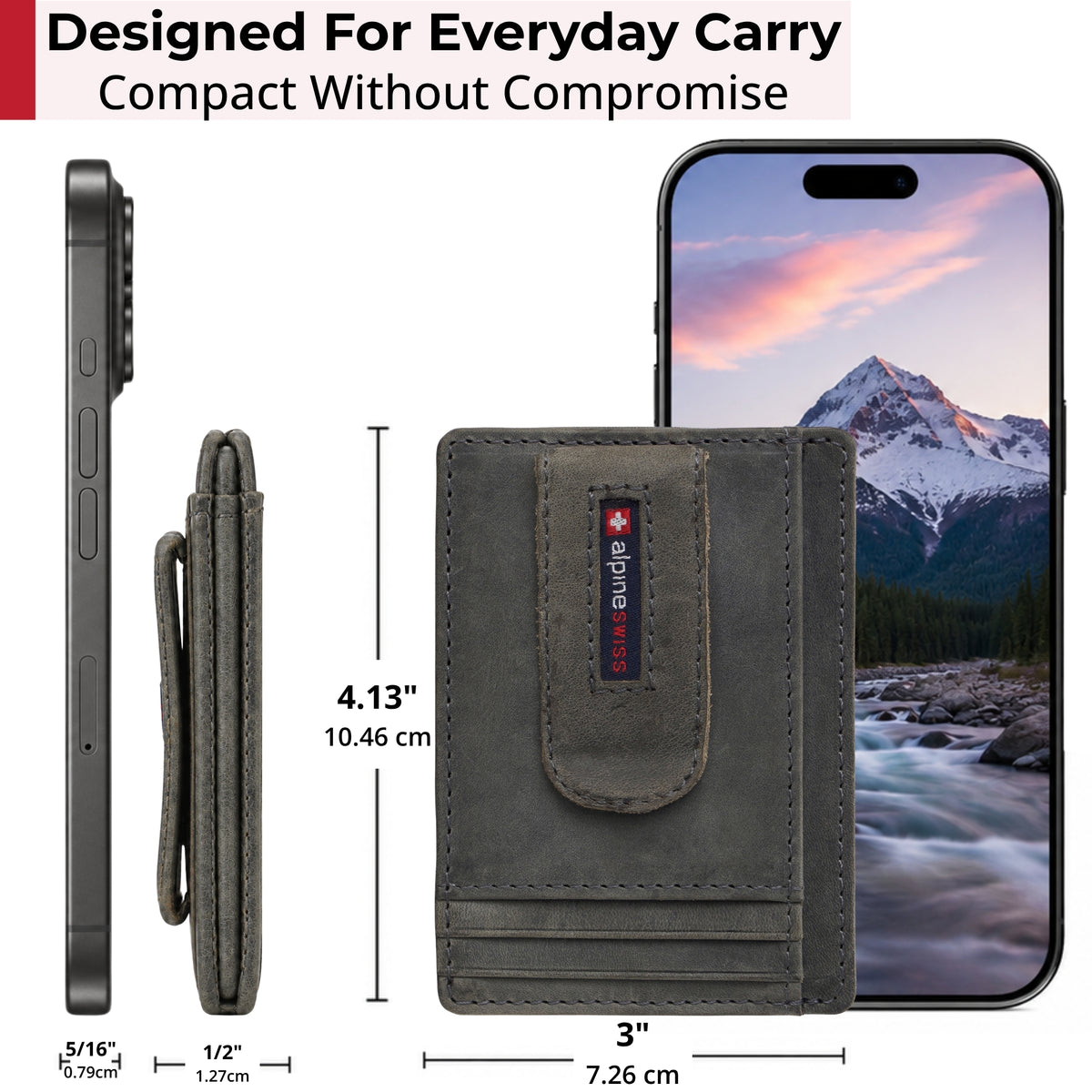 Alpine Swiss RFID Dermot Money Clip Front Pocket Wallet - Nubuck Gray