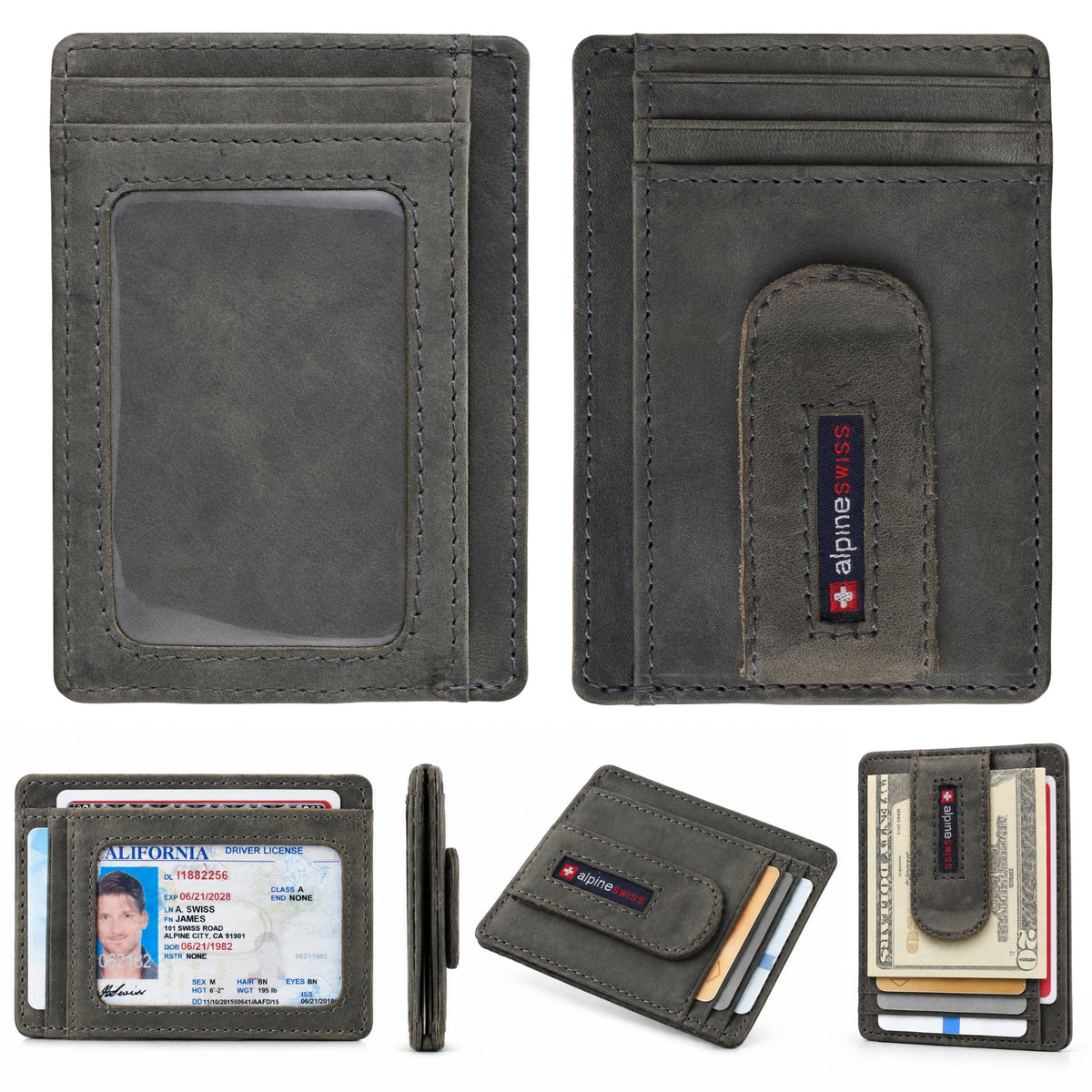 Alpine Swiss RFID Dermot Money Clip Front Pocket Wallet - Nubuck Gray