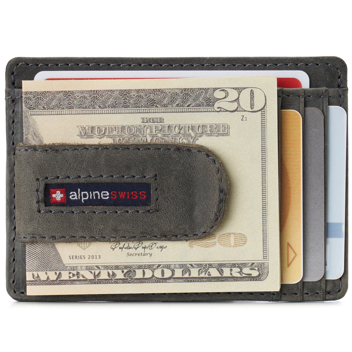 Alpine Swiss Mens RFID Money Clip Leather Minimalist Wallet Card Case ID Window – Nubuck Gray