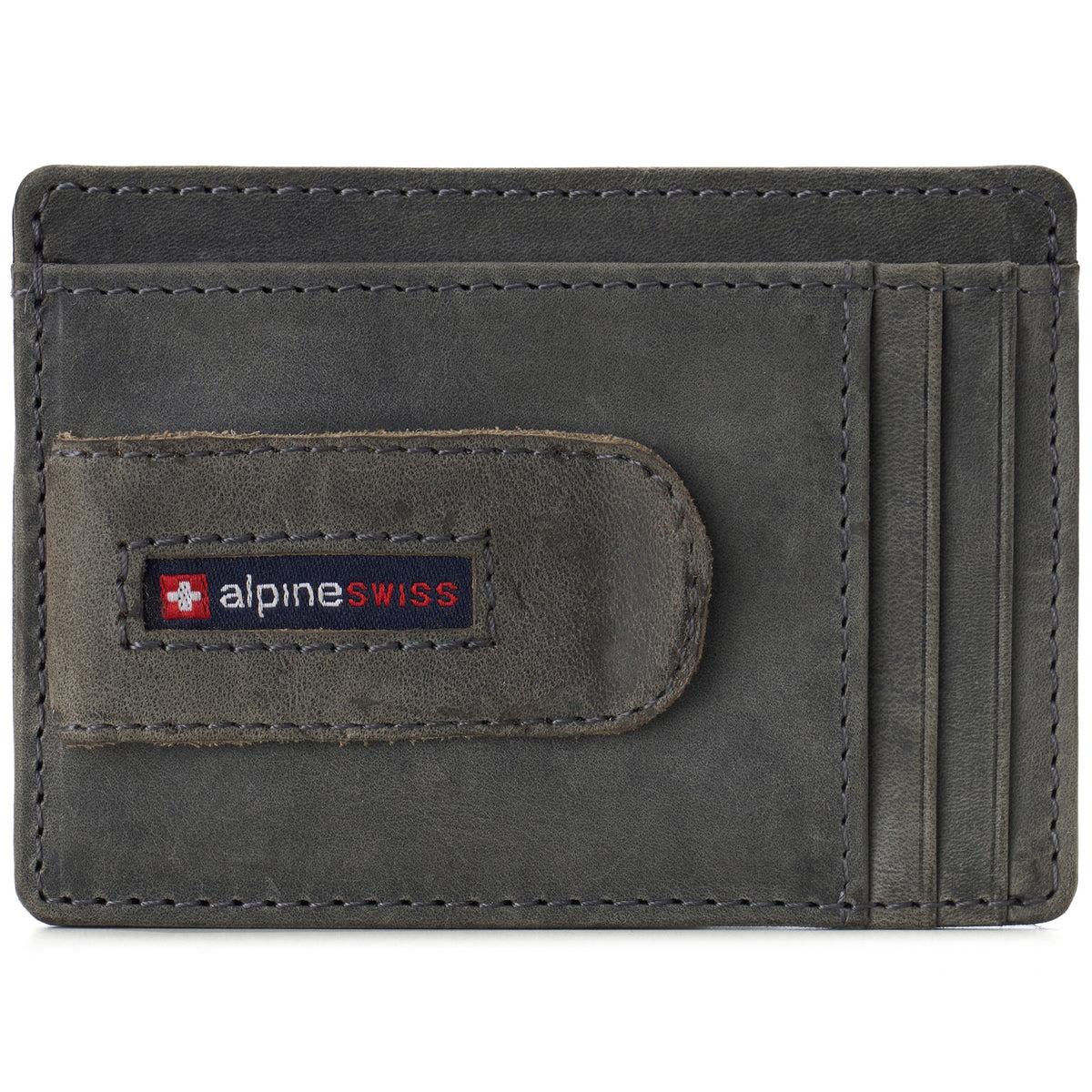 Alpine Swiss Mens RFID Money Clip Leather Minimalist Wallet Card Case ID Window – Nubuck Gray