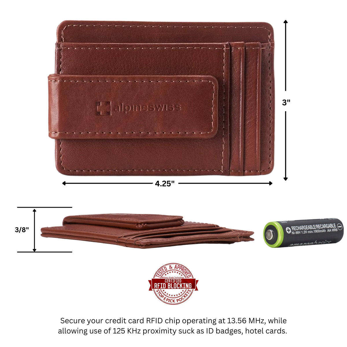 Alpine Swiss Mens RFID Safe Magnetic Money Clip Wallet Slim Front Pocket Wallet – Tan