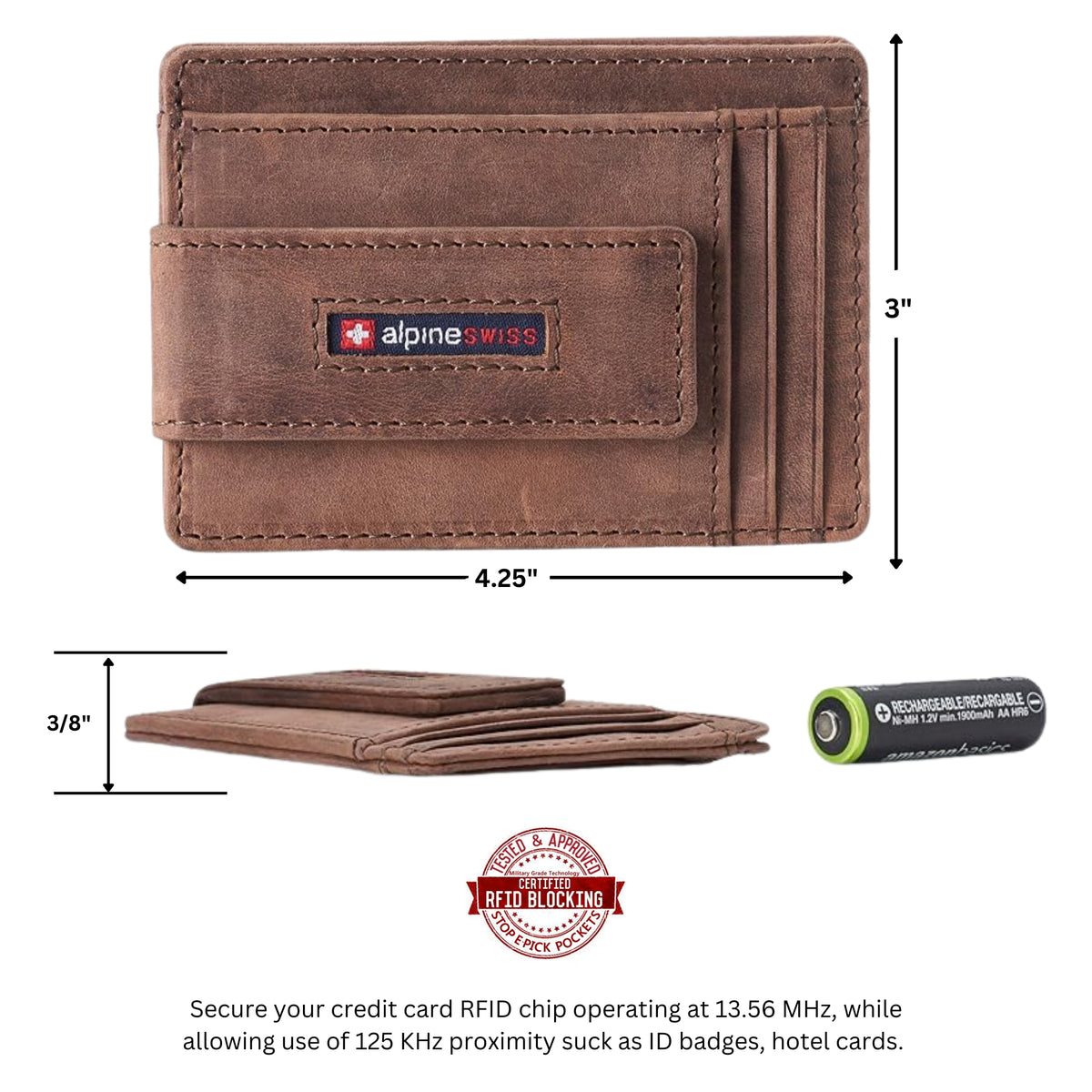 Alpine Swiss Mens RFID Safe Magnetic Money Clip Wallet Slim Front Pocket Wallet – Nubuck Tan
