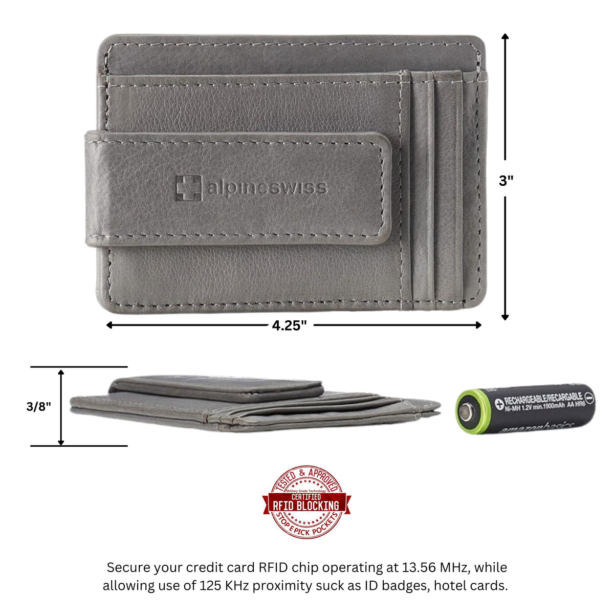Alpine Swiss Mens RFID Safe Magnetic Money Clip Wallet Slim Front Pocket Wallet – Gray